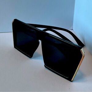 Black and Gold Rectangular Sunglasses